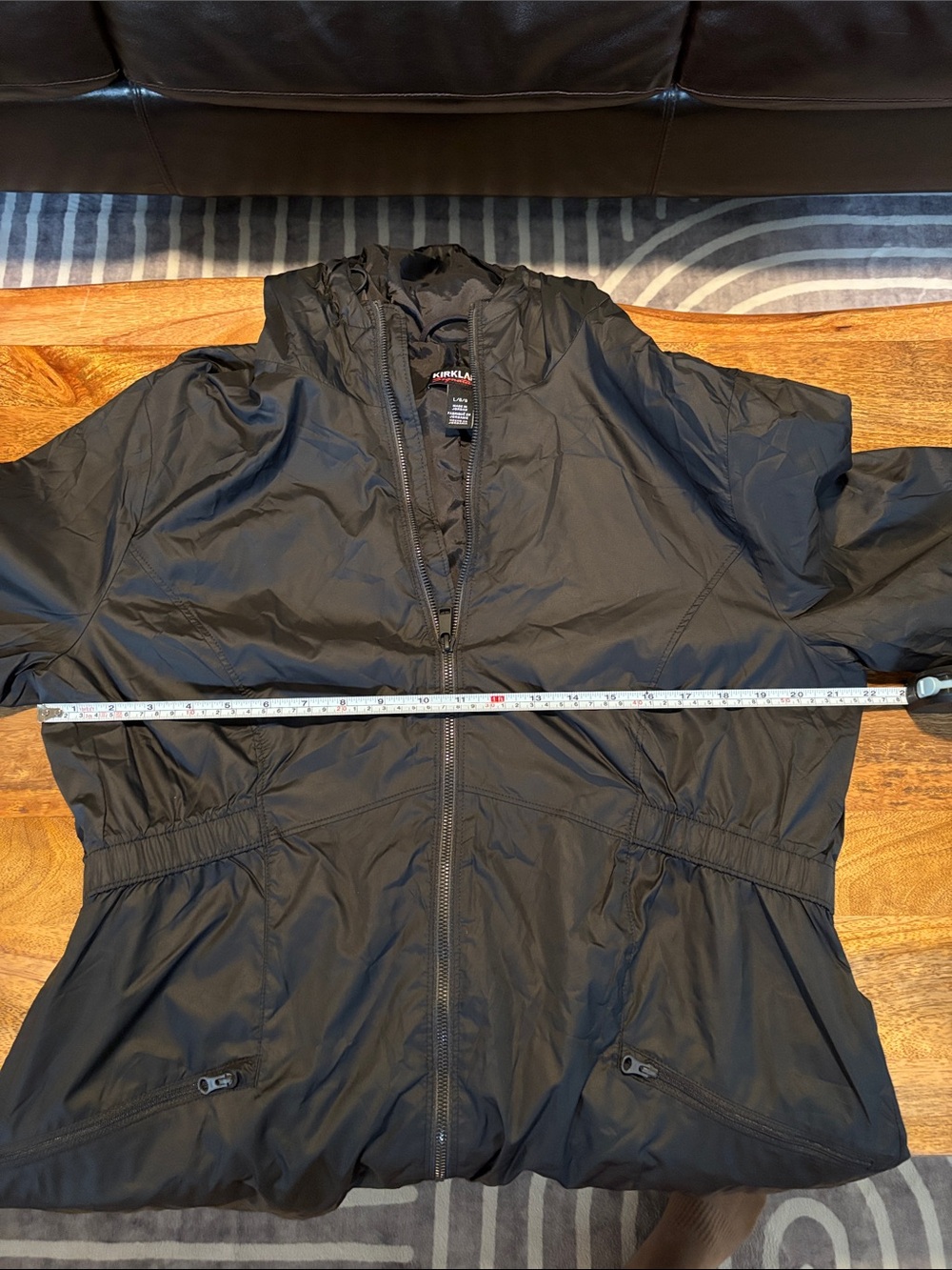 Classic Black Hooded Long Light Weight Wind/Raincoat Jacket - Picture 15 of 16